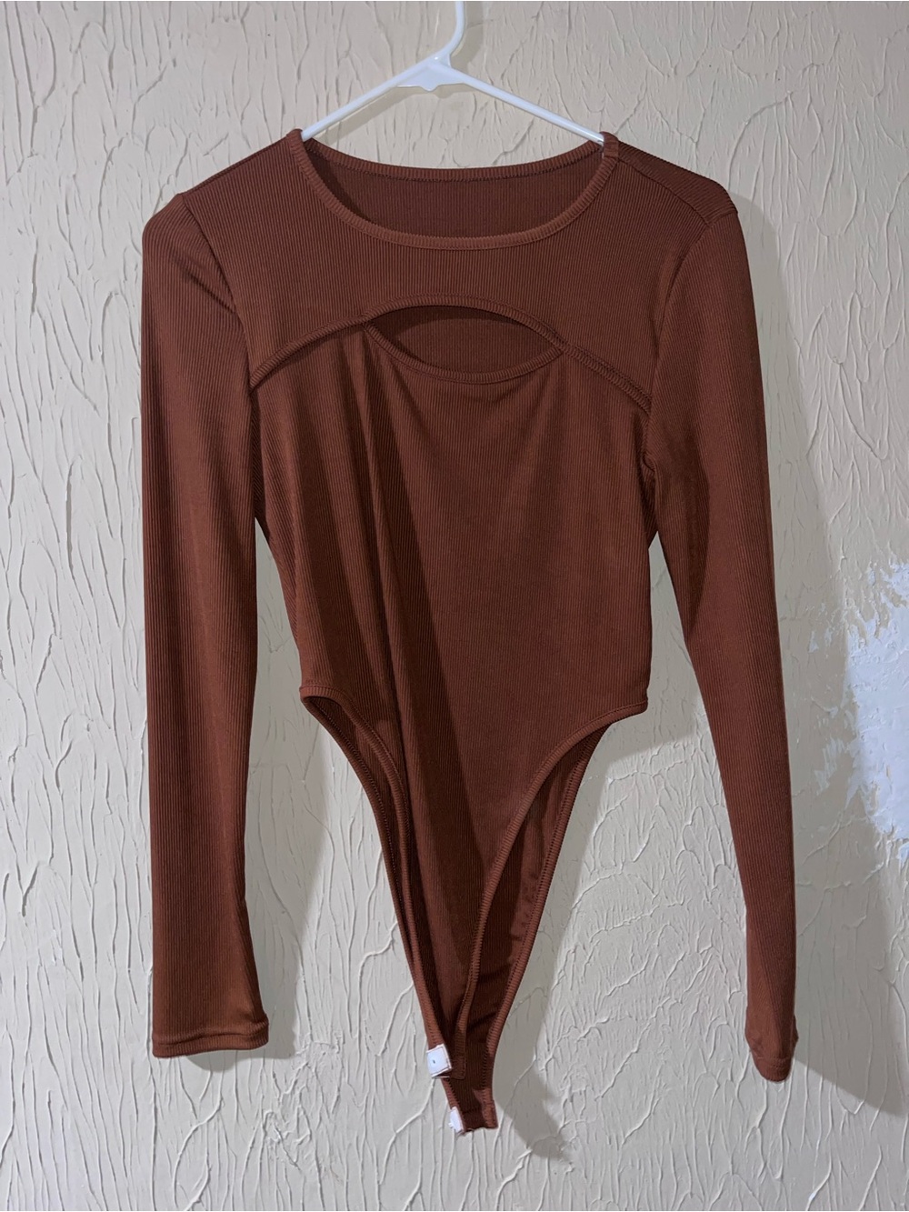 SHEIN Rust Brown Long Sleeve Cutout Bodysuit
